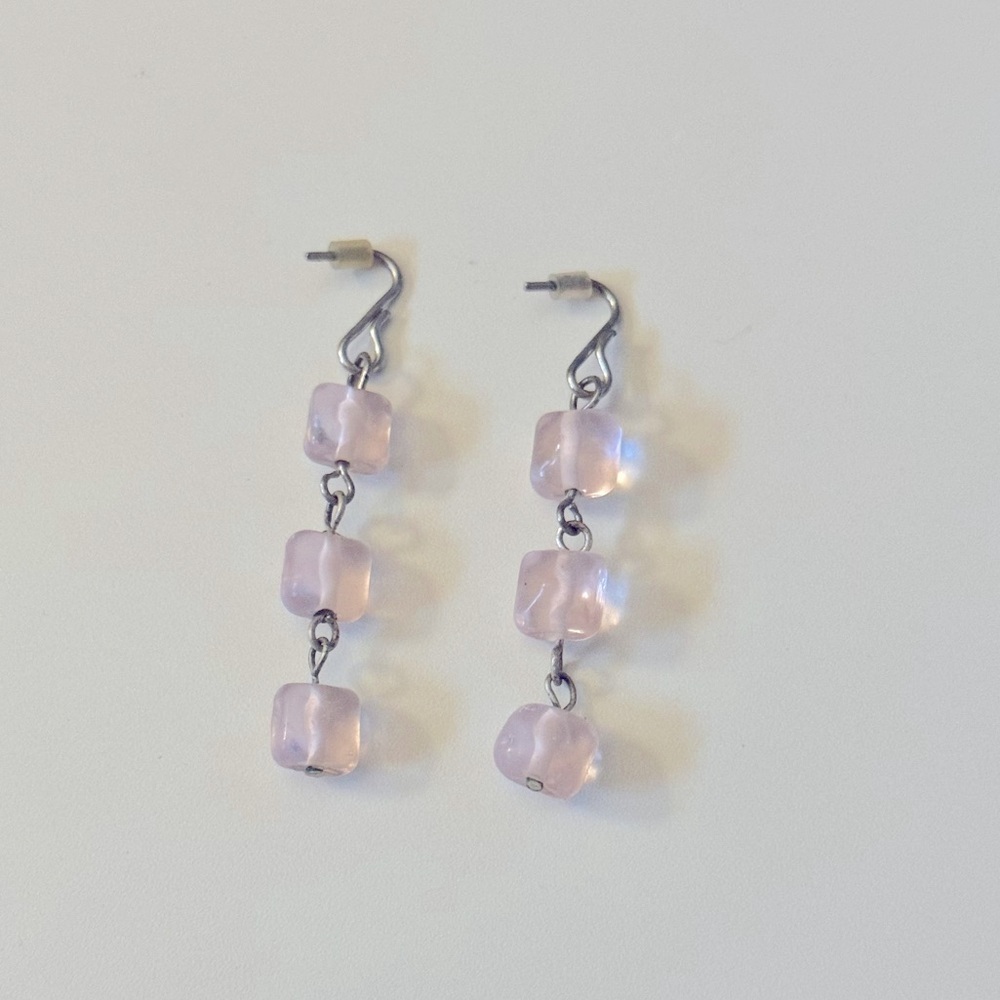 Light pink handmade dangly cube earrings
